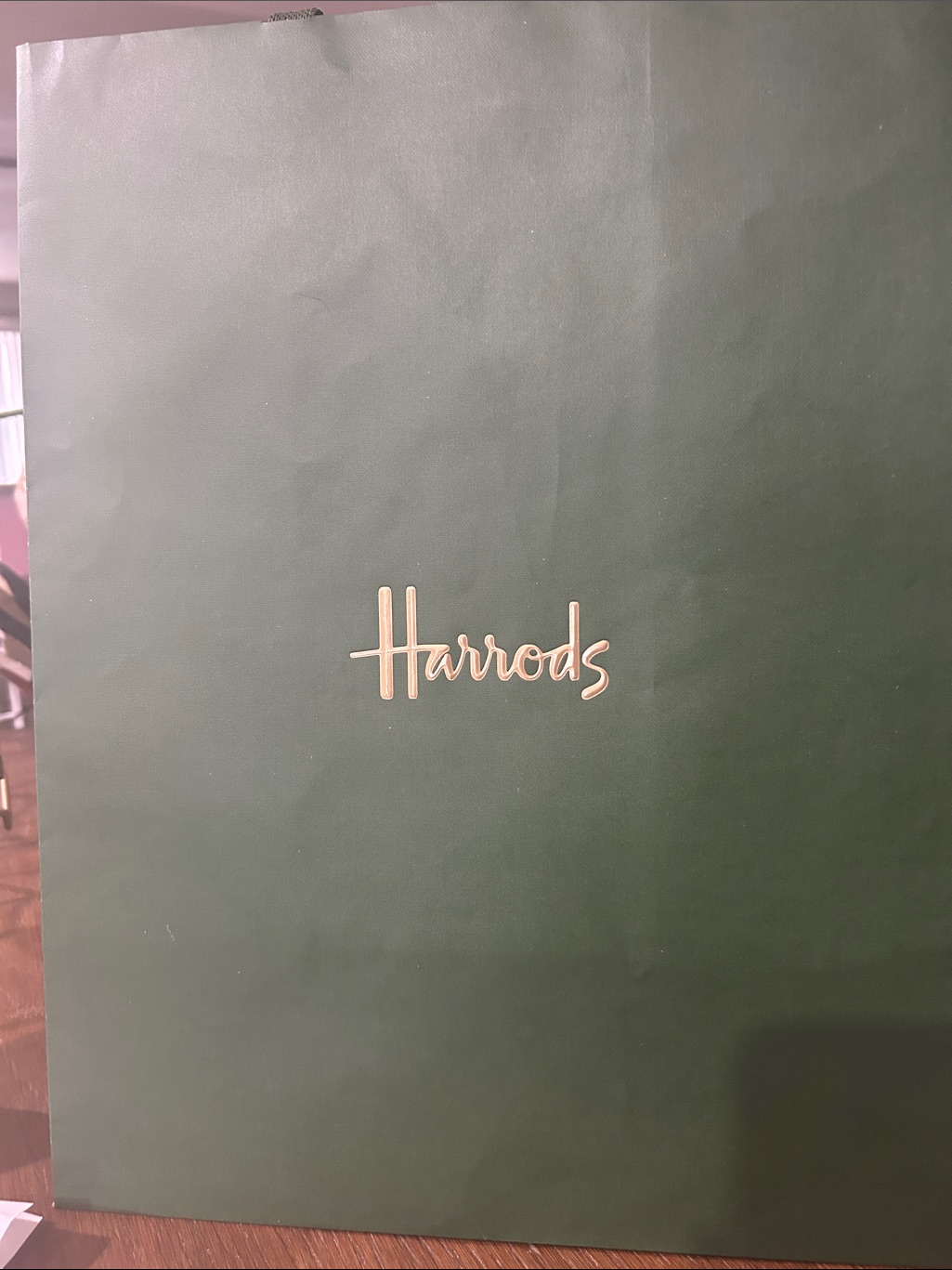 Harrods Dark Green Gift Bag With Gold Script Logo